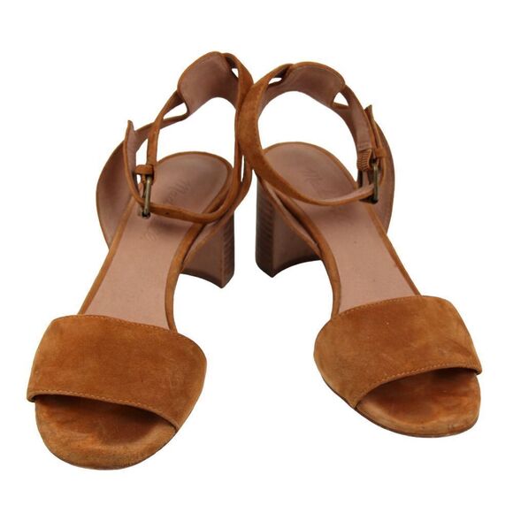 MADEWELL TAN BROWN GENUINE LEATHER SUEDE MID HEEL OPEN TOE STRAPPY SANDALS 6.5 - Picture 2 of 8